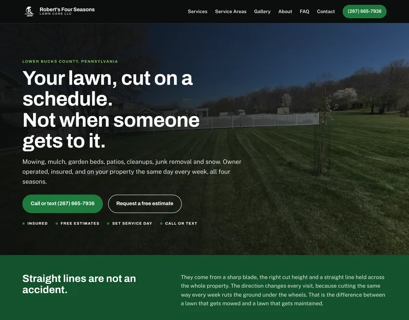 Robert's Four Seasons Lawn Care homepage